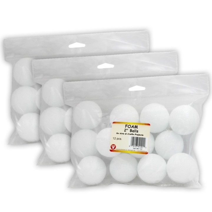 Hygloss® Craft Foam Balls, 2 Inch, White, 12 Per Pack, 3 Packs