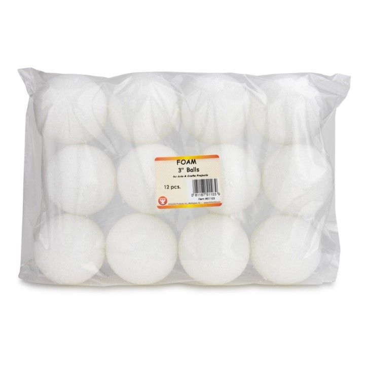 Hygloss® Craft Foam Balls, 3 Inch, White, Pack of 12
