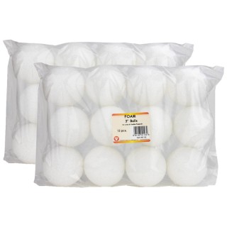 Hygloss® Craft Foam Balls, 3 Inch, White, 12 Per Pack, 2 Packs