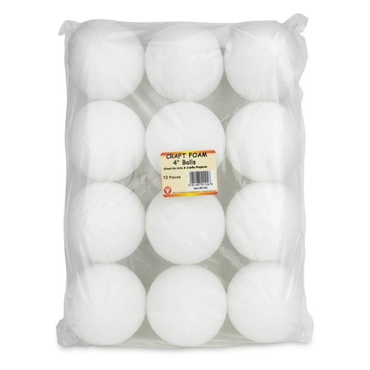 Hygloss® Craft Foam Balls, 4 Inch, White, Pack of 12