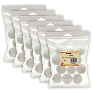 Hygloss® Craft Foam Balls, 1-1/2 Inch, White, 12 Per Pack, 6 Packs