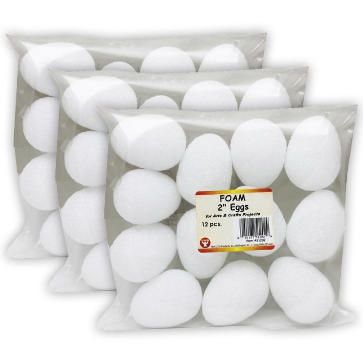 Hygloss® Craft Foam Eggs, 2 Inch, White, 12 Per Pack, 3 Packs
