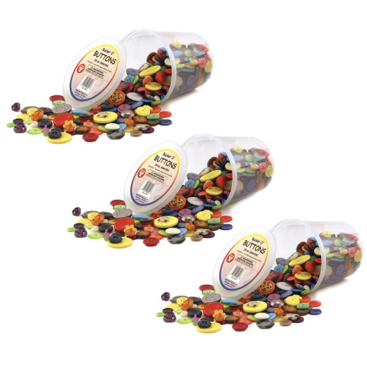 Hygloss® Bucket O'Buttons, Assorted, 16 oz Per Pack, 3 Packs