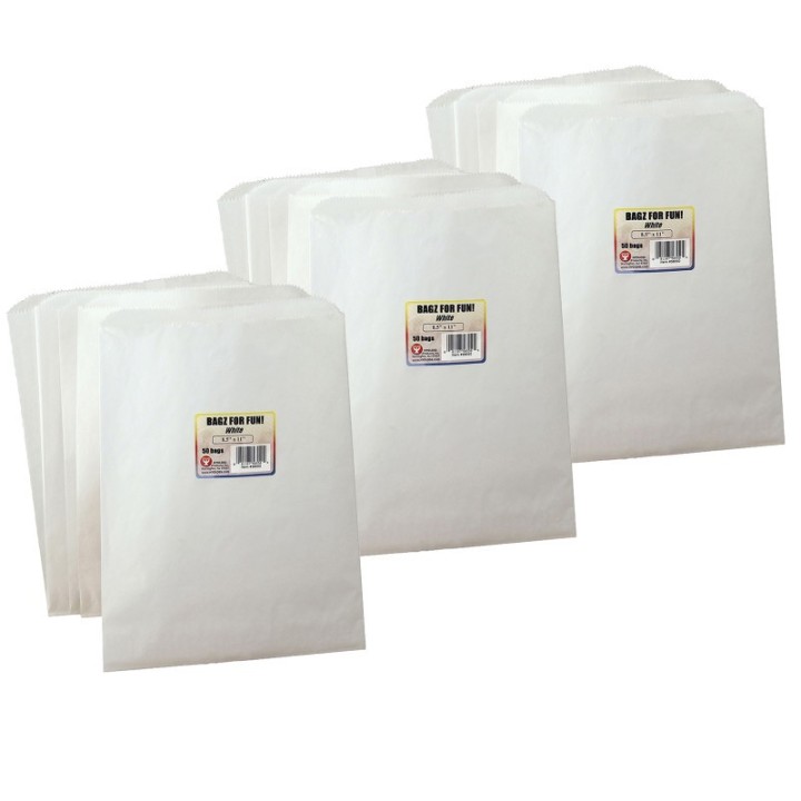 Hygloss® Pinch Bottom Paper Bags, 8.5" x 11", White, 50 Per Pack, 3 Packs