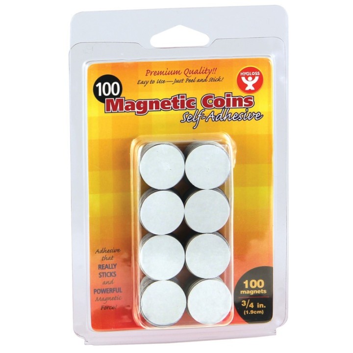 Hygloss® Self-Adhesive Magnetic Coins- 100, 3/4" coins