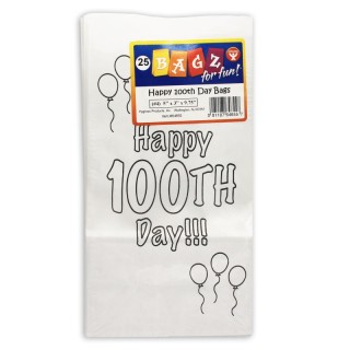 Hygloss® Happy 100th Day Paper Bags, 5" x 3" x 9.75", Pack of 25