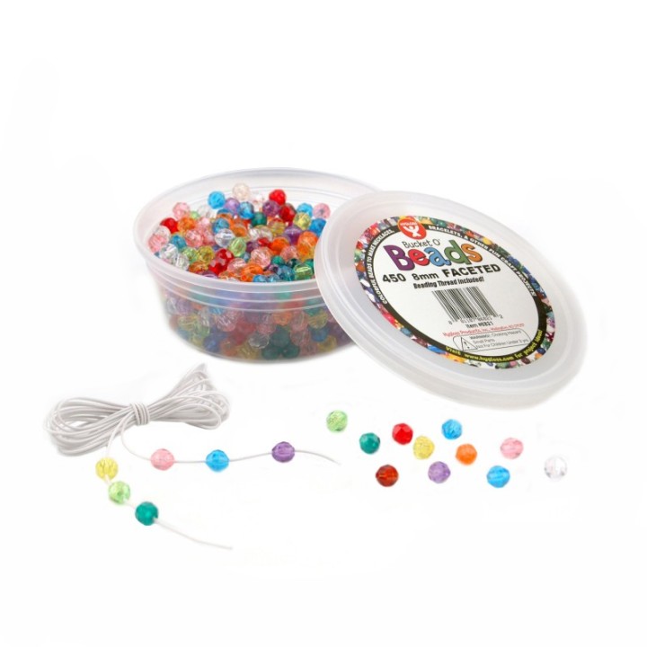 Hygloss® Bucket O’ Beads, Faceted, Translucent Assorted, 8 mm, Pack of 450