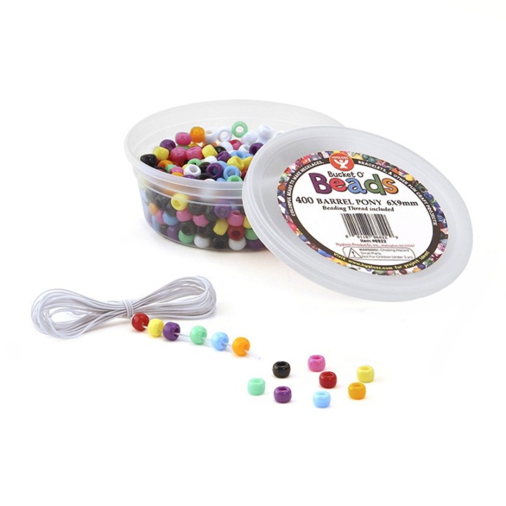 Hygloss® Bucket O’ Beads, Barrel Pony, 6 x 9 mm, Pack of 400