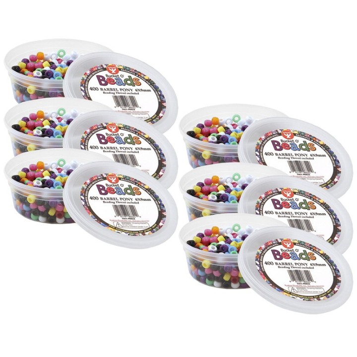 Hygloss® Bucket O’ Beads, Barrel Pony, 6 x 9 mm, 400 Per Pack, 6 Packs
