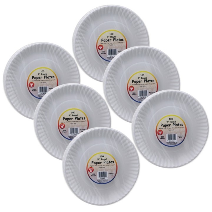 Hygloss® White Paper Plates, 9-Inch, 100 Per Pack, 6 Packs