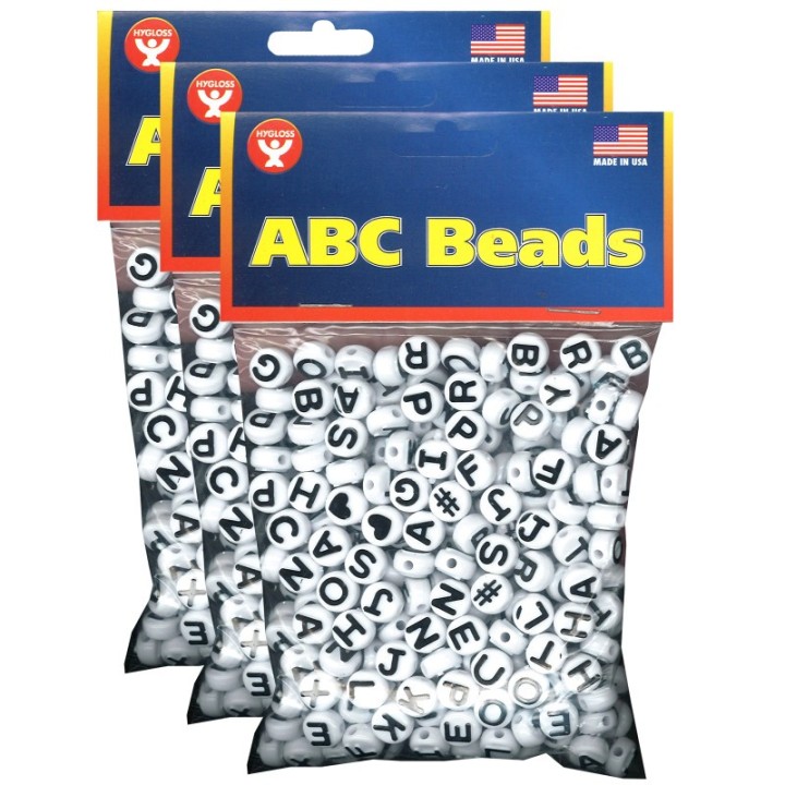 Hygloss® ABC Beads, Black and White, 300 Per Pack, 3 Packs