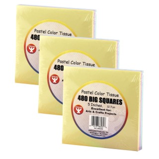 Hygloss® 5" Tissue Squares, Pastel Colors, 480 Per Pack, 3 Packs