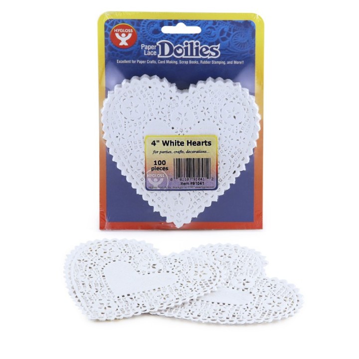 Hygloss® Heart Doilies, White, 4", Pack of 100