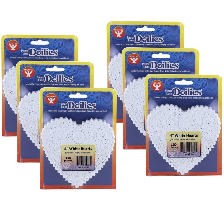 Hygloss® Heart Doilies, White, 4", 100 Per Pack, 6 Packs