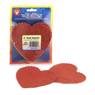 Hygloss® Heart Doilies, Red, 4", Pack of 100