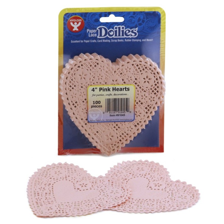Hygloss® Heart Doilies, Pink, 4", Pack of 100