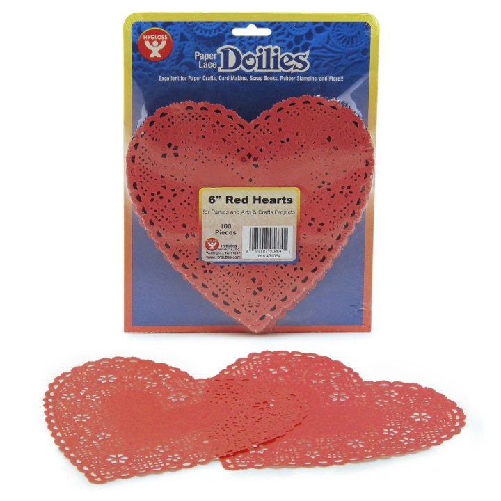 Hygloss® Heart Doilies, Red, 6", Pack of 100