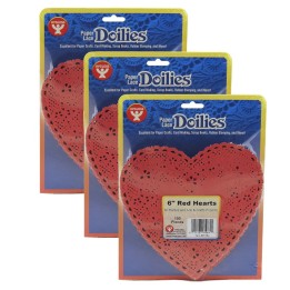 Hygloss® Heart Doilies, Red, 6", 100 Per Pack, 3 Packs