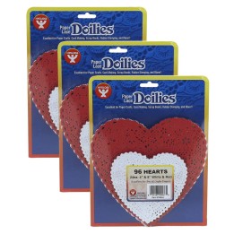 Hygloss® Doilies, White & Red Hearts, 4" & 6", 96 Per Pack, 3 Packs