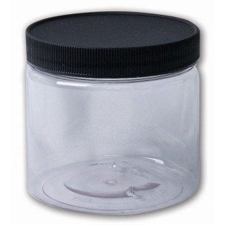 Jacquard Plastic Wide-Mouth Jar With Black Lid, 16 oz, Clear