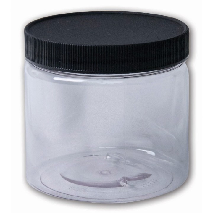 Jacquard Plastic Wide-Mouth Jar With Black Lid, 16 oz, Clear