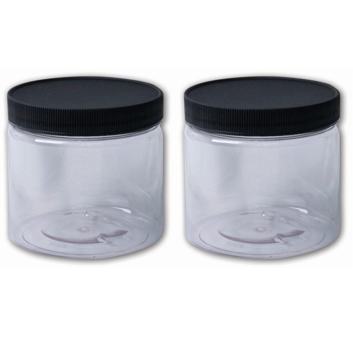 Jacquard Plastic Wide-Mouth Jar With Black Lid, 16 oz, Clear, Pack of 2