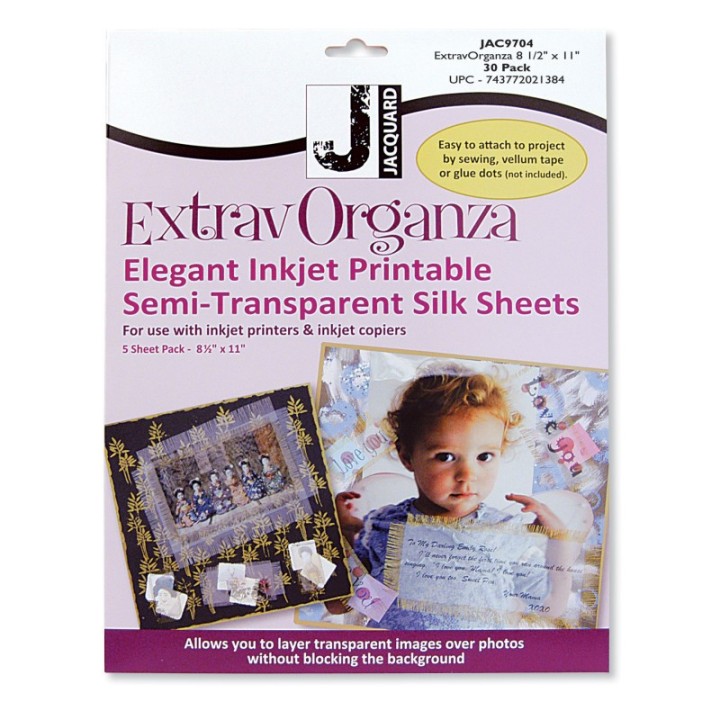 Jacquard Silk Organza Inkjet Printable Fabric Sheets, 8.5" x 11", Pack of 30