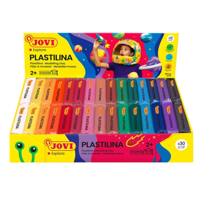 JOVI Plastilina Modeling Clay, Display Box of 30 Bars, Standard Colors