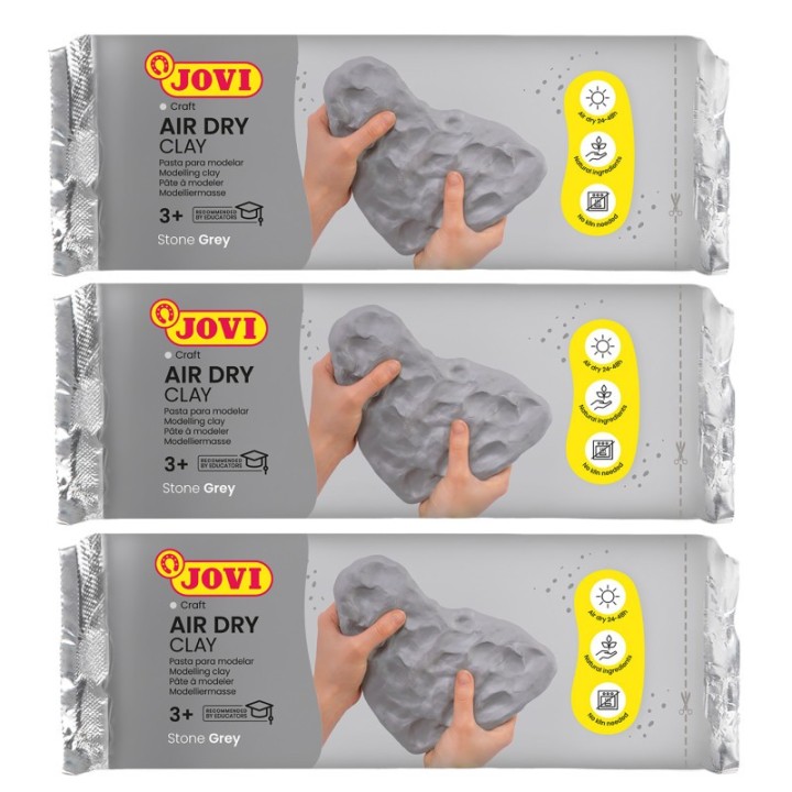 JOVI Air Dry Clay, Grey, 1.1lb Bar, Pack of 3