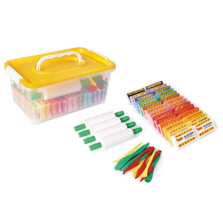 JOVI Plastilina Modeling Clay School Pack, 28 Bars, 4 Rollers, 15 Spatulas