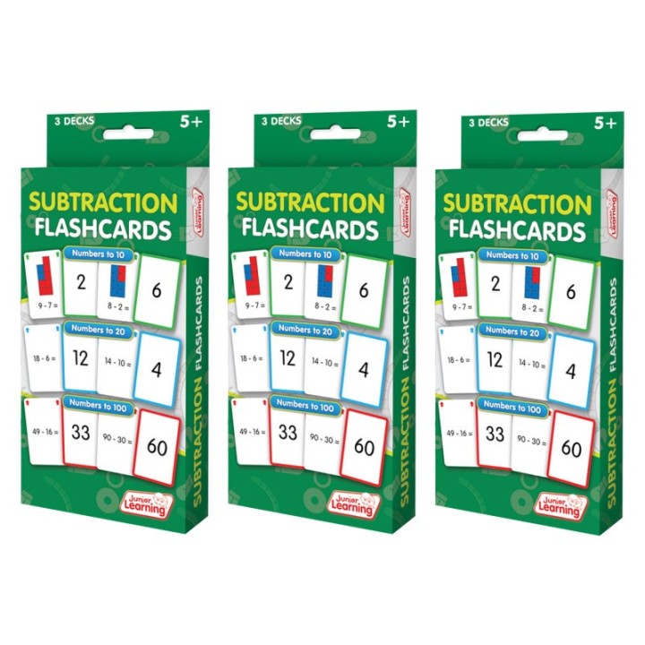 Junior Learning® Subtraction Flashcards, 3 Sets Per Pack, 3 Packs