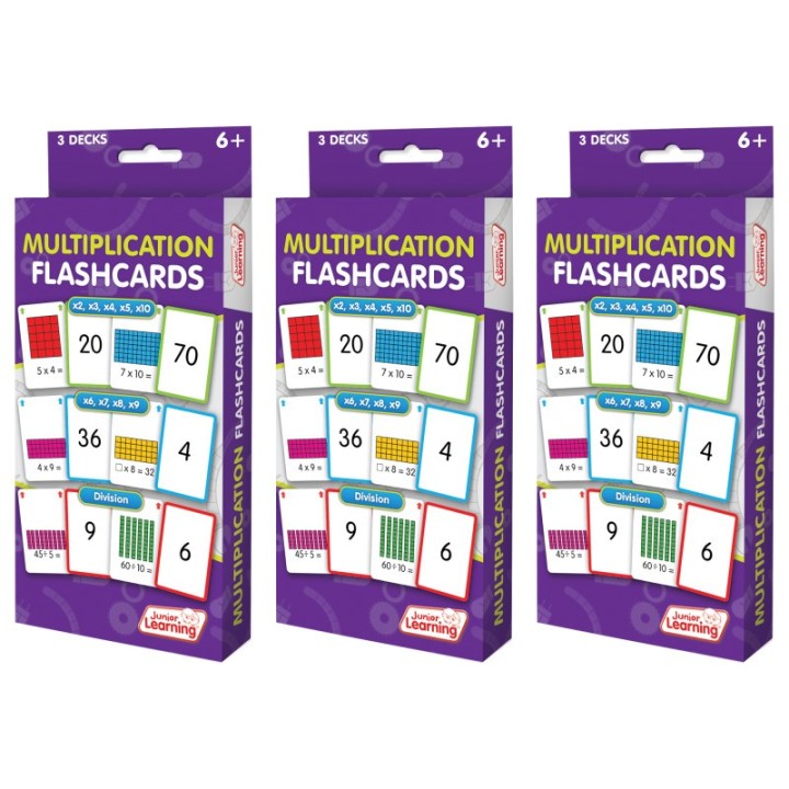 Junior Learning® Multiplication Flashcards, 3 Sets Per Pack, 3 Packs