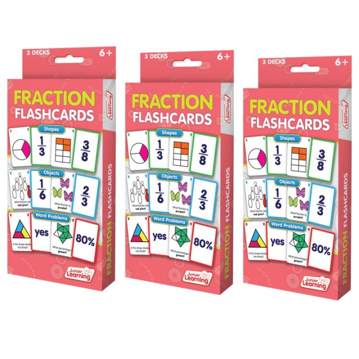 Junior Learning® Fraction Flashcards, 3 Sets Per Pack, 3 Packs