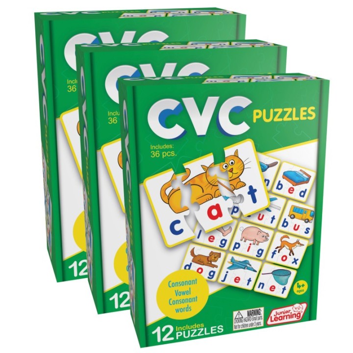 Junior Learning® CVC Puzzles, 12 Per Set, 3 Sets