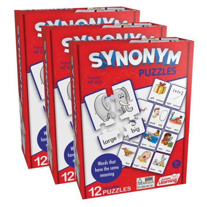 Junior Learning® Synonym Puzzles, 12 Per Set, 3 Sets