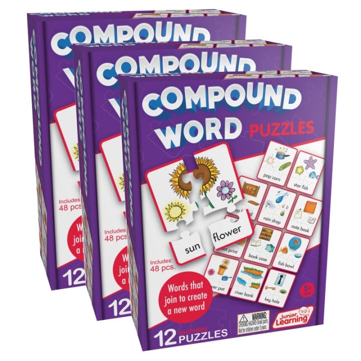 Junior Learning® Compound Puzzles, 12 Per Set, 3 Sets