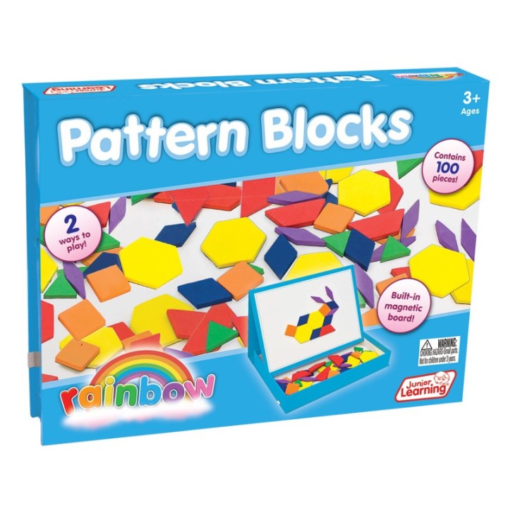 Junior Learning® Rainbow Pattern Blocks, Magnetic, Assorted Colors, 100 Pieces