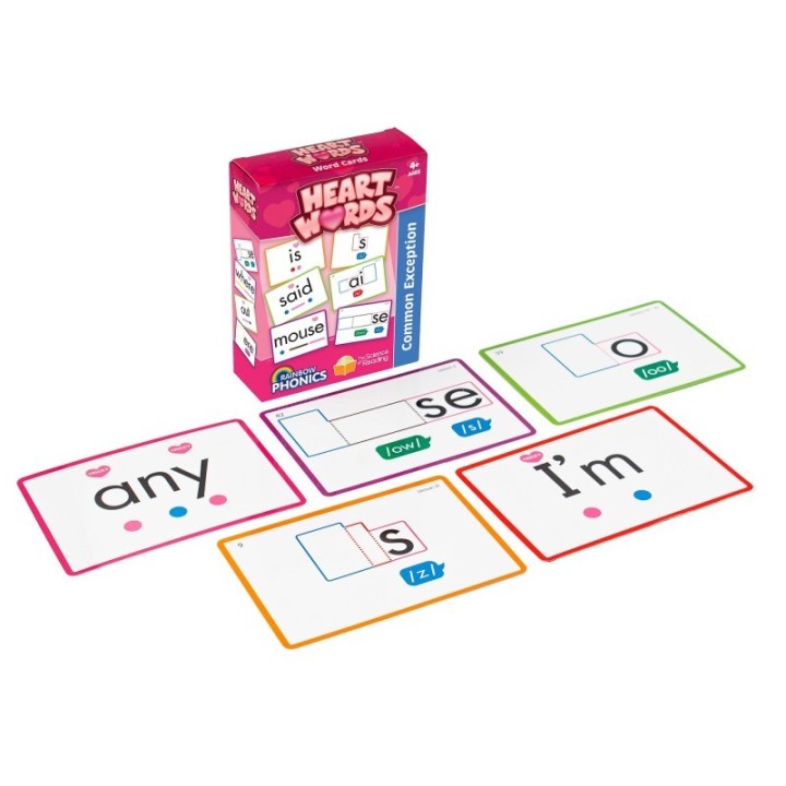 Junior Learning® Rainbow Phonics Heart Word Cards, Common Exception Words