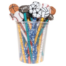 Moon Products Pencil & Eraser Topper Write-Ons, Sports, Pack of 36