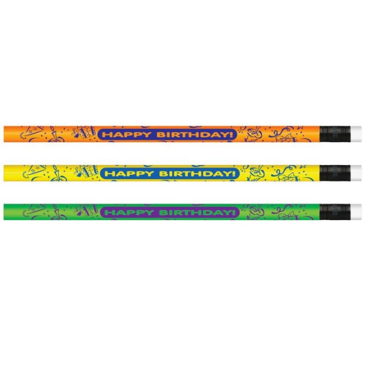 Moon Products Neon Happy Birthday Pencils, Pack of 12