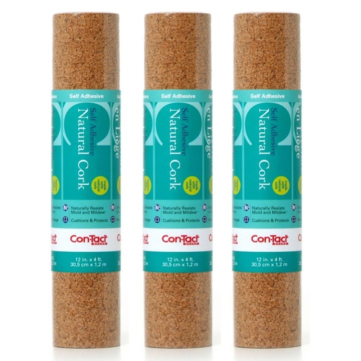 Con-Tact® Brand Adhesive Roll, Cork, 12" x 4', Pack of 3