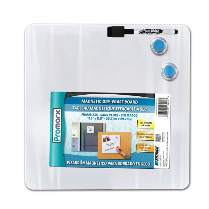 Promarx® Magnetic Dry-Erase Board with Dry-Erase Marker & Two Magnets, 11.5" x 11.5"