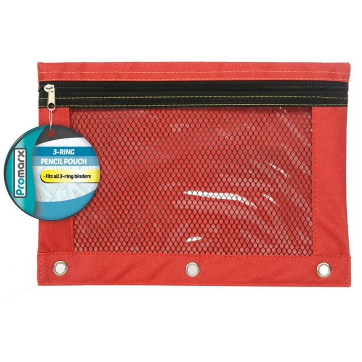 Promarx® 3 Ring Pencil Pouch With Mesh Window, 10" x 7.5", Assorted Colors