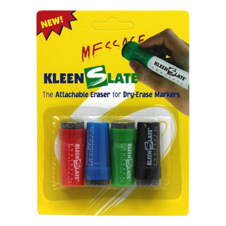 KleenSlate® Small Attachable Eraser Caps for Dry Erase Markers, Pack of 4