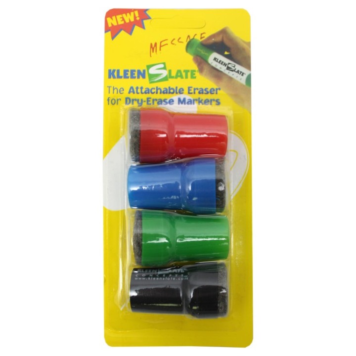 KleenSlate® Large Barrel Attachable Eraser Caps for Dry Erase Markers, Pack of 4