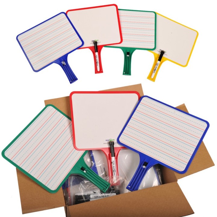 KleenSlate® Blank/Lined 2-Sided Rectangular Dry Erase Paddles with Markers, Set of 10