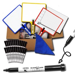 KleenSlate® Customizable Handheld Whiteboards with Clear Dry Erase Sleeves & Markers, Class Set of 24