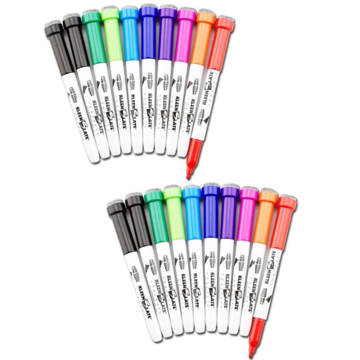 KleenSlate® Dry Erase Student Markers with Erasers, Fine Point, Assorted Colors, 10 Per Pack, 2 Packs