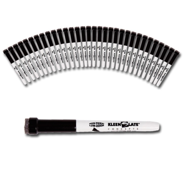 KleenSlate® Small Dry Erase Markers with Eraser, Black, Pack of 36