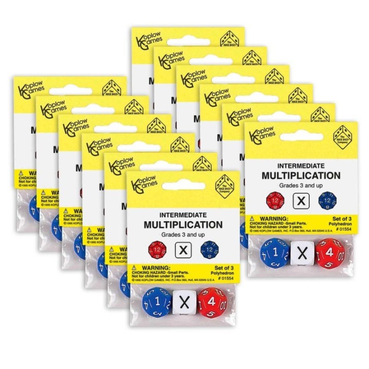 Koplow Games Intermediate Multiplication Dice, 3 Per Set, 12 Sets